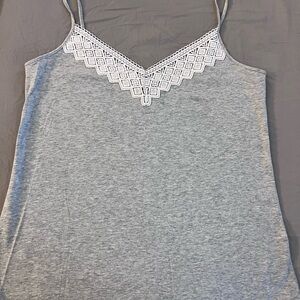 LOFT Gray Lace Trim Cami Top - Large